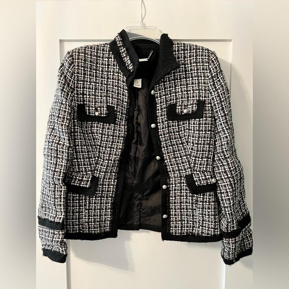 Black & White Tweed Silver Buttons Blazer Jacket Size 10 - Picture 2 of 9